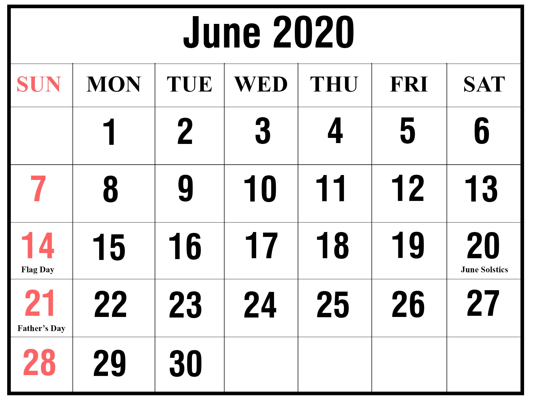 June 2020 news calendar