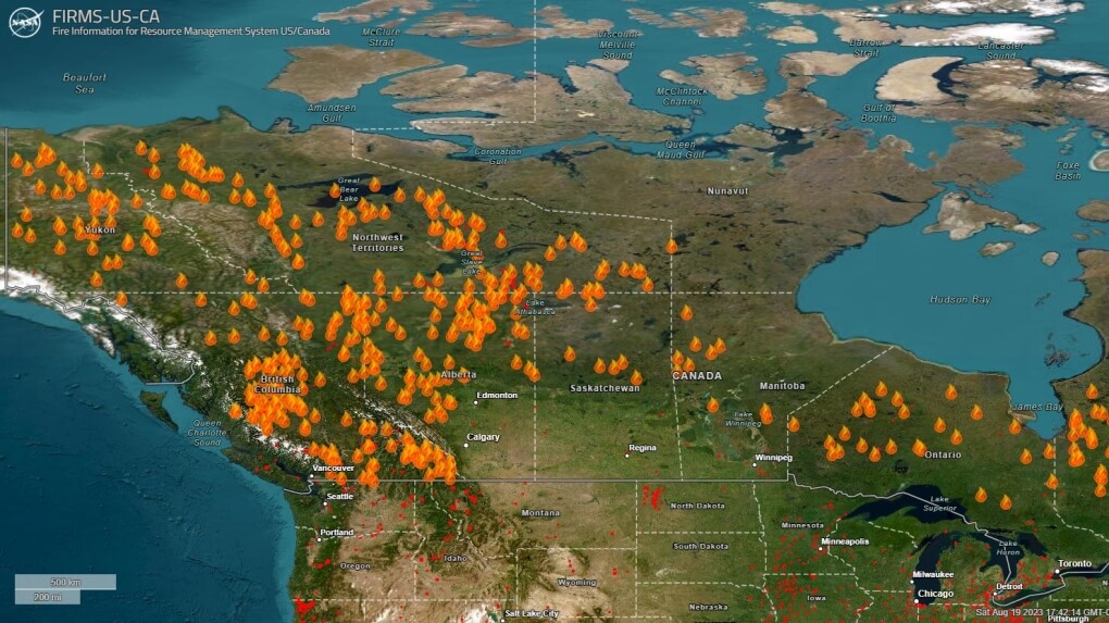 NASA map of wildfires