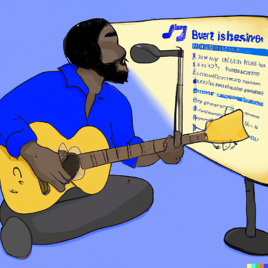 an-illustration-of-a-blues-singer-playing-guitar-and-singing-into-a-microphone-while-sitting-behind-a-computer-screen-showing-search-engine-results