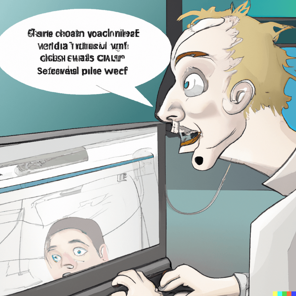  an illustration of ChatGPT surfing the web autonomously while a human is behind the computer screen bound and gagged with a terrified expression.