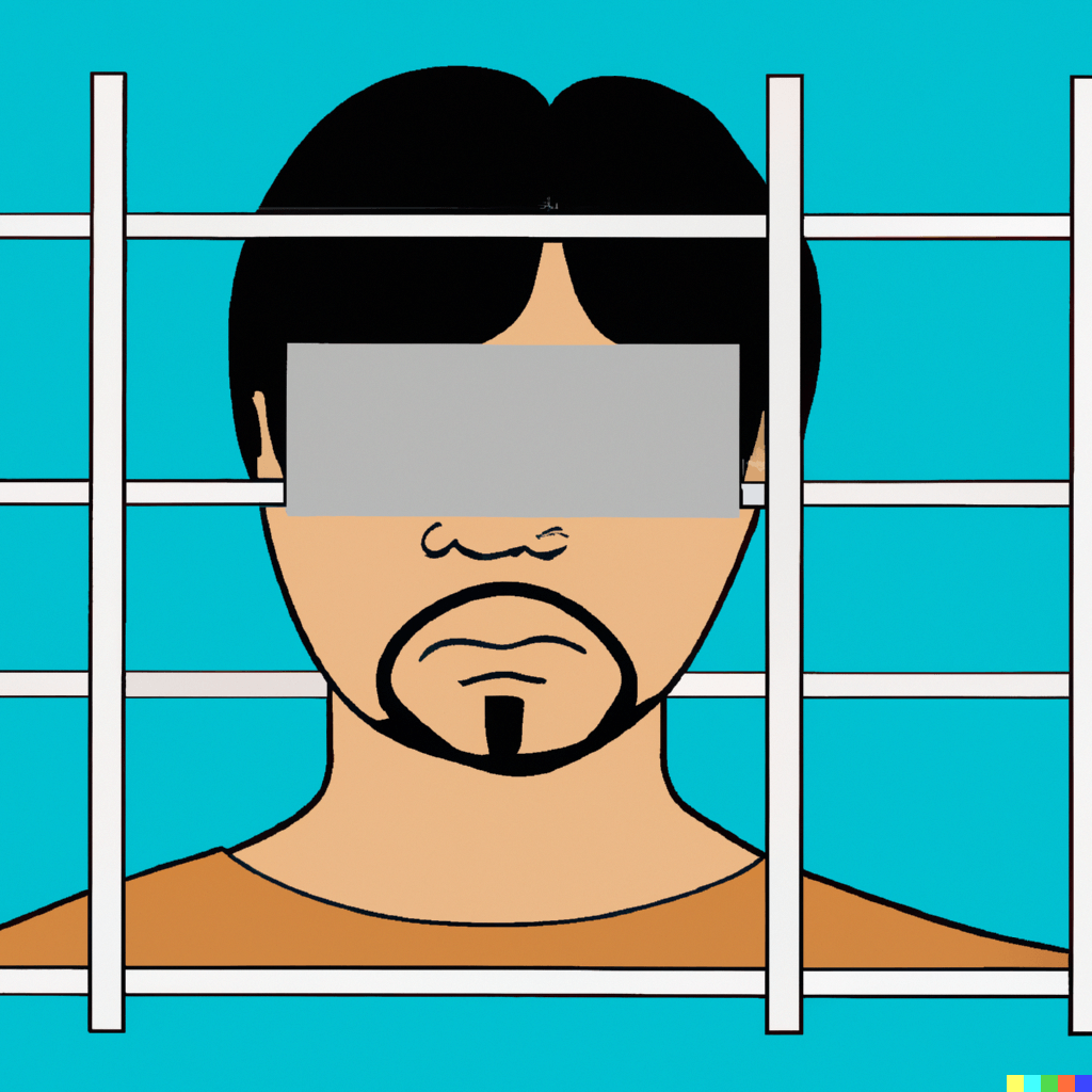 blindfolded man behind bars