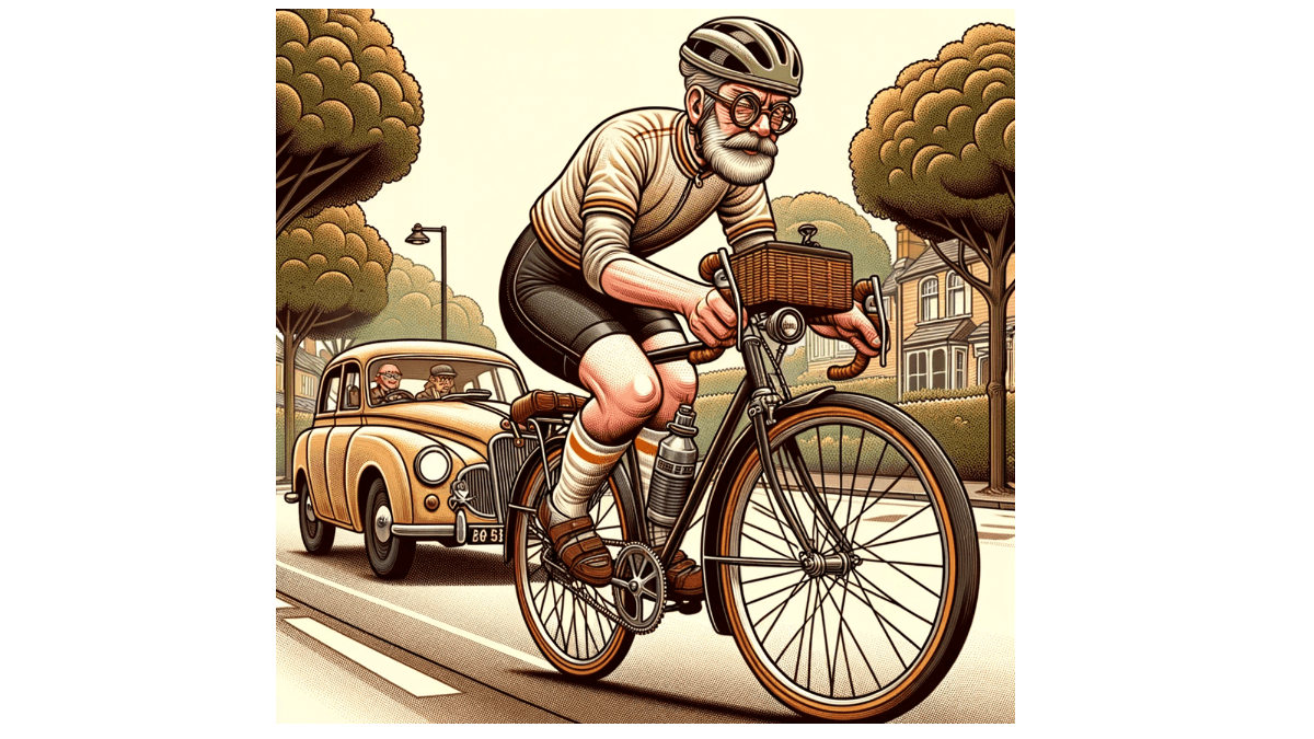 old man riding a bike real fast