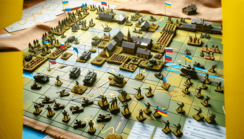 Russia and Ukraine soldiers on a battlefield map