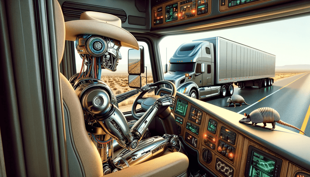 AI robot driving a truck across Texas