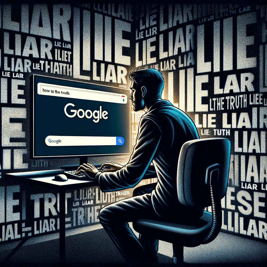 man at desk searching Google