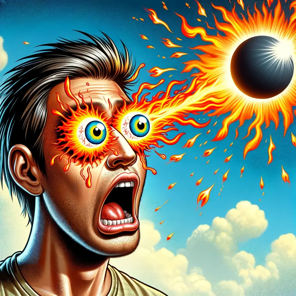 man burns eyes looking directly at solar eclipse
