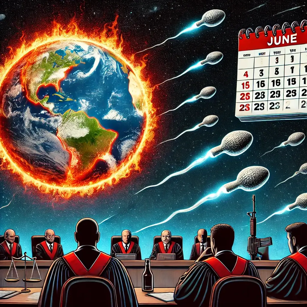 the earth is on fire while judges look on