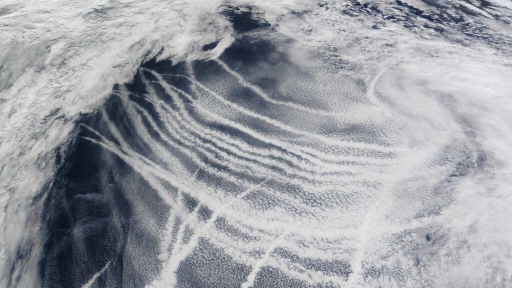 ships leave brighter cloud trails in the northern  Pacific