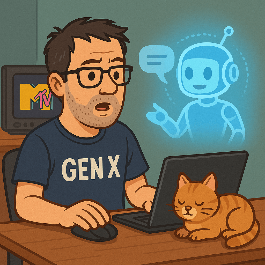 a gen x man is using ai